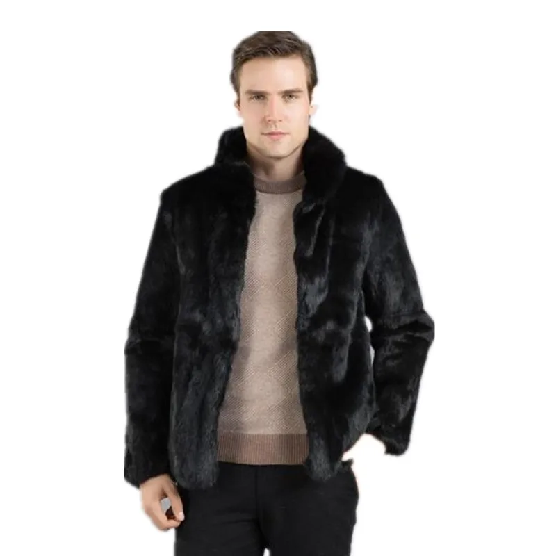 black stand collar Vete мужская верхняя одежда, большие размеры, мужские повседневные пальто из искусственного меха, Утепленные зимние пушистые мужские куртки из кроличьего меха, пальто WR648 - Цвет: black stand collar