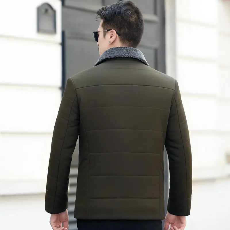 Winter Men Elegant Puffer Parkas Smart Casual Puff Basic Coats Black Gray Thicken Fleece Fur Collar Lightweight Quilted Jackets