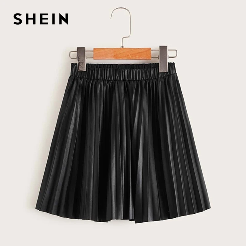

SHEIN Kiddie Black Girls Elastic Waist Pleated Casual Coated Skirt Kids Bottoms 2019 Antumn High Waist Children Short Skirts