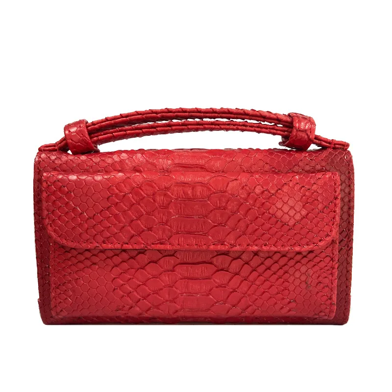 Золотая роскошная женская сумочка со змеиным узором, ремешок на цепочке внутри, Женский кошелек из натуральной кожи, клатч на цепочке, сумка на плечо - Цвет: Красный
