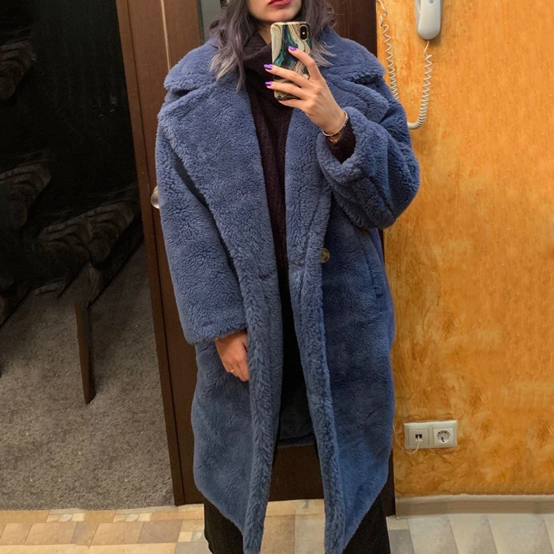 Длинное пальто из натурального меха зимняя женская куртка 100% шерсти плотная