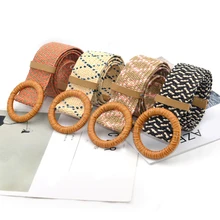 Vintage Waist Belt Round Wooden Smooth Wide Elastic Belt Solid Color Corset Belt Vintage Belt Metal Buckle Versatile Belt