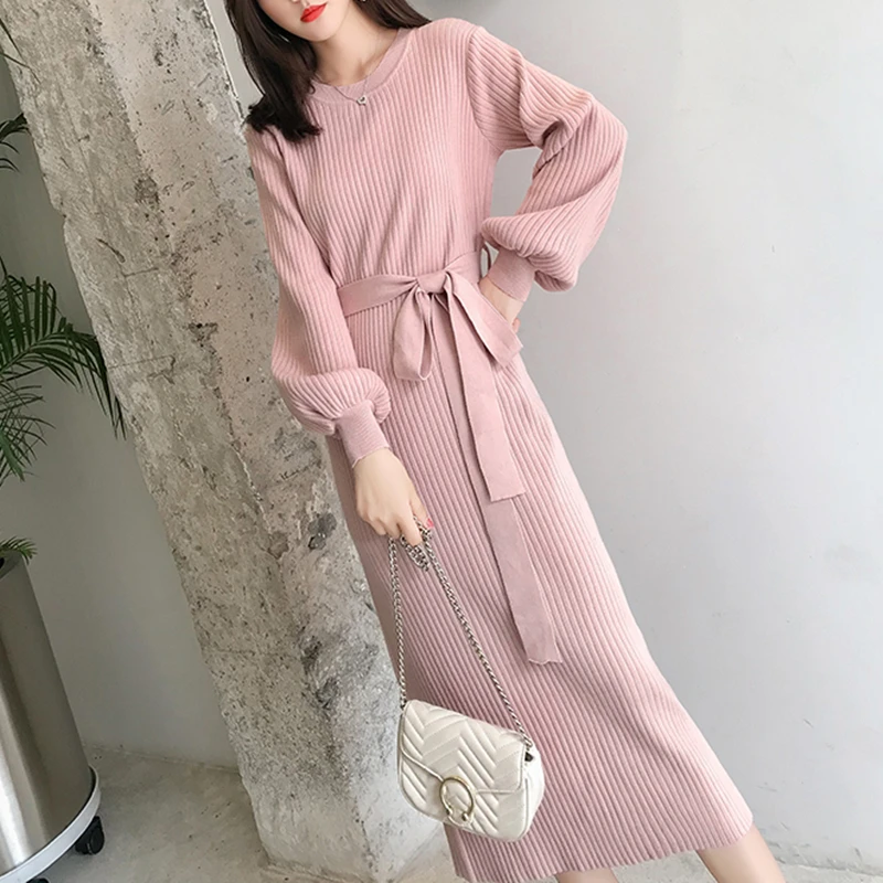 

Korean Sweater Dress Fashion Women Knitted Sweaters Dresses Woman High Waist Dress Plus Size Vestidos De Fiesta Sweater Dresses