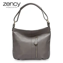 Zency натуральная кожа Дамская Сумочка Хобо женская сумка через плечо модная женская сумка через плечо сумка-мессенджер сумка-тоут черный серый