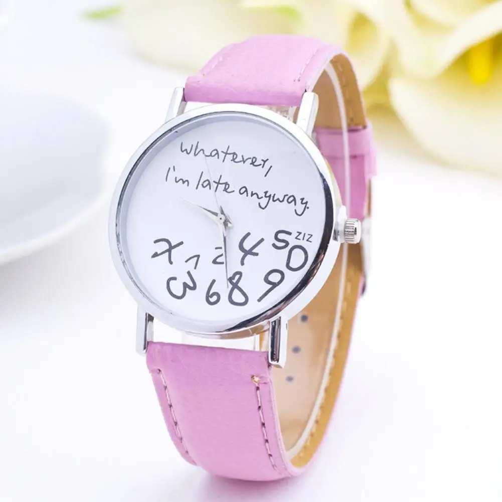 

Fashion Women Watch Letters Numbers Adjustable Faux Leather Watchband Round Dial Analog Quartz Wrist Ladies Watch  