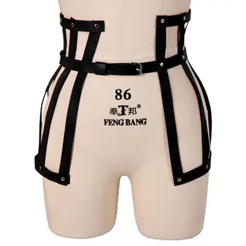 

Gothic Black Skirt Leather Harness Waist Suspender Garter Belt Rivet Ring Stockings Plus Size Pole Dance Body Cage Lingerie