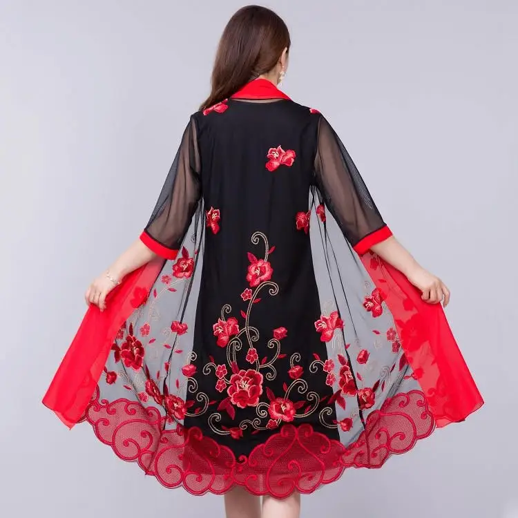 1 Blouse Cardigan 5XL блузка кардиган женский элегантный Повседневный Кардиган Блуза Femme уличная вышивка женские топы Свободная блузка кардиган для мамы Q2262 - Цвет: 1 Blouse Cardigan