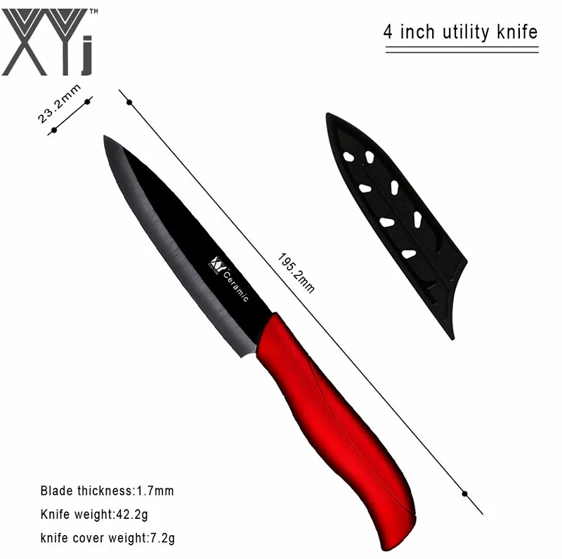 XYJ кухонные ножи, керамические ножи " 4" " дюймов, нож для нарезки овощей, набор из 3 предметов, белый, черный, лезвие, керамический нож для приготовления пищи