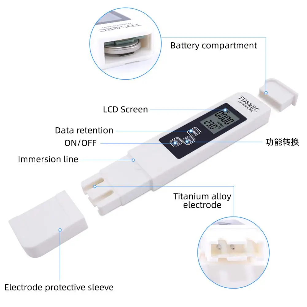 yieryi 3 in 1 TDS Tester Conductivity Meter Water Measurement Temperature Tool Function 0-5000ppm EC Meter Arrived 30% off