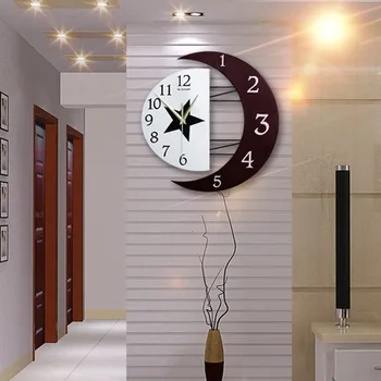 

Creative Nordic minimalist style moon frame wall clock, home fashion personality mute shaped living room bedroom quartz clock