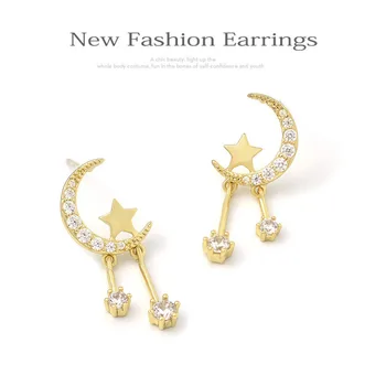 

925 Sterling Silver Star Moon Tassel Earrings Female Korean Taste Stylish Rose Gold Color Fine Jewelry The New Listing Diamond