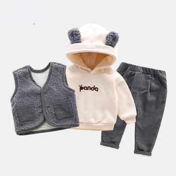

Boy suit 2020 new Korean children's autumn and winter clothing plus velvet thickening baby winter three-piece suit