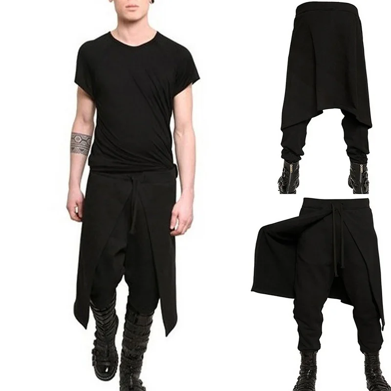 Мужская эластичная талия, свободная юбка, брюки, хлопок, смесь, черные штаны, готический стиль, драп, многослойные штаны в стиле панк, бохо, мешковатые Драповые брюки