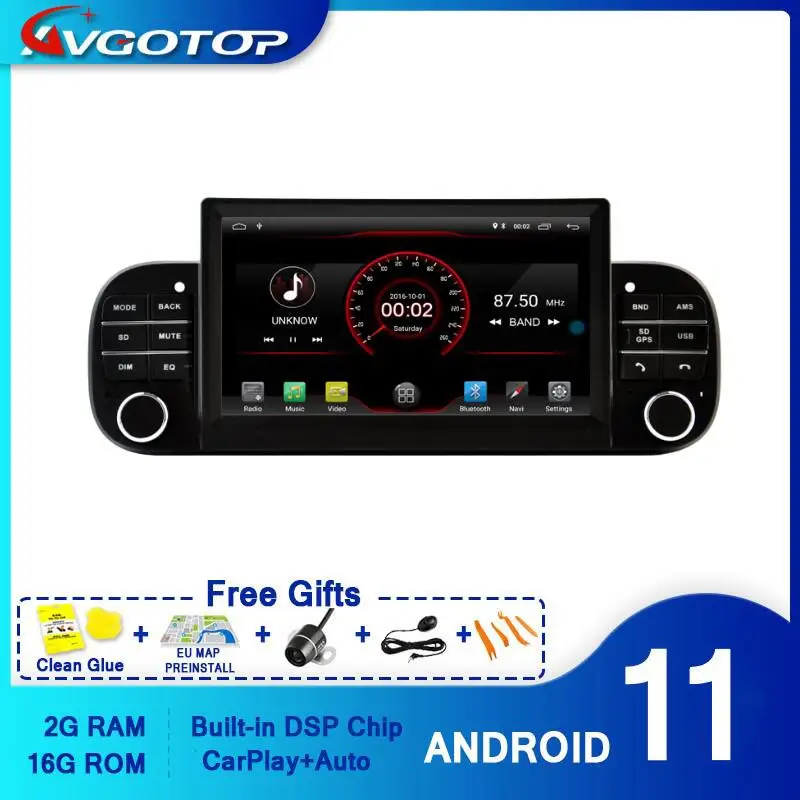 Автомагнитола AVGOTOP на Android 11 для FIAT Panda DVD-плеер Carplay GPS-навигация мультимедийный