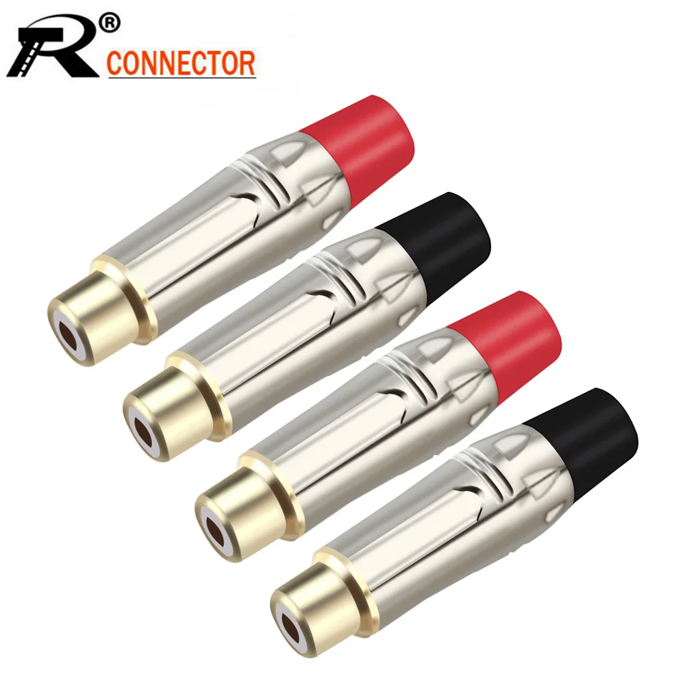 Conector Rca de Áudio e Vídeo Conector Fêmea Rca Banhado a Níquel Cores Vermelho e Preto com 10 Peças