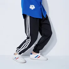 Весенние новые стильные спортивные штаны с тремя полосками для больших мальчиков и девочек весенние и осенние свободные обтягивающие штаны в стиле хип-хоп