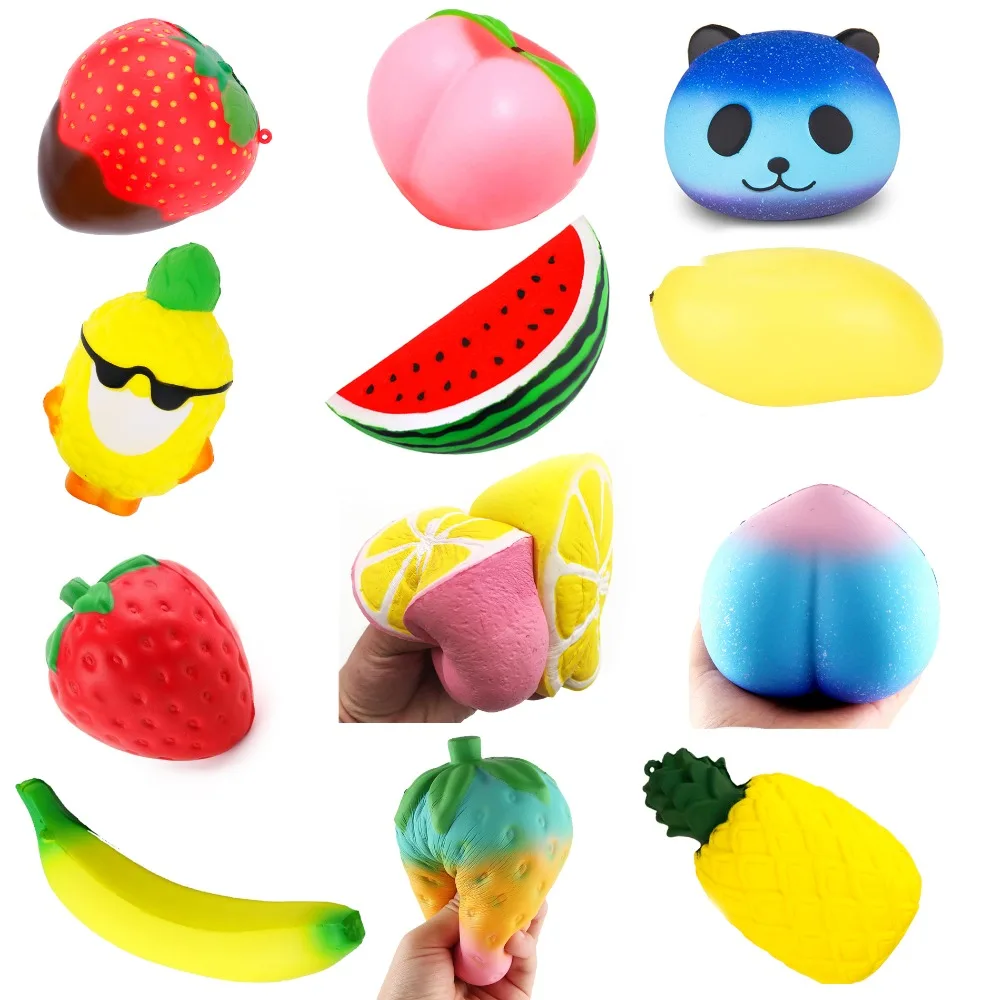 Toy Squishy-Toys Squash Soft-Presser Slow Rising Reliever Various-Fruits Jumbo Food Colorful