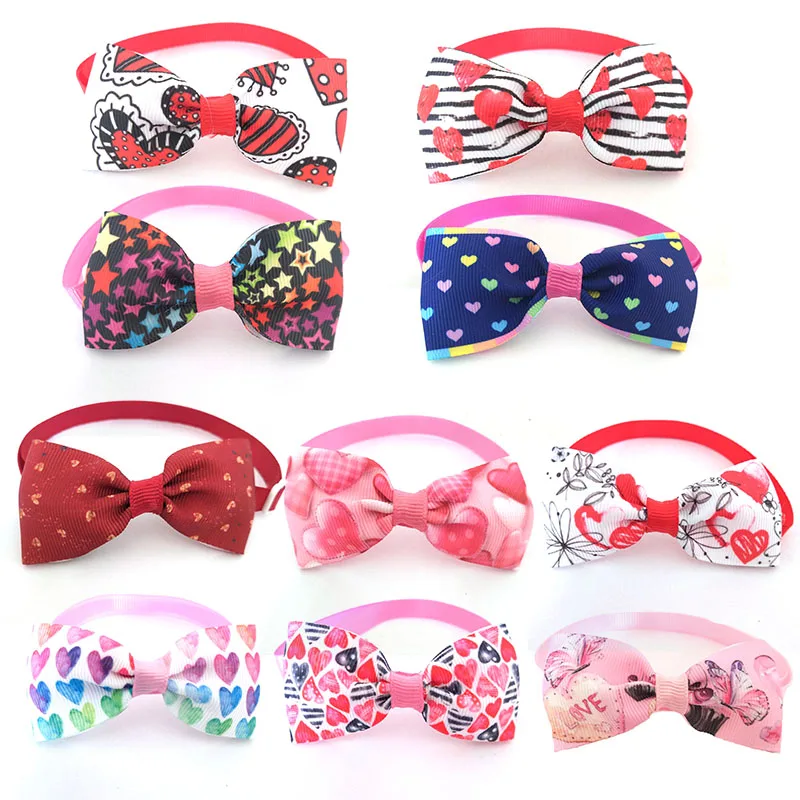 50/100pcs Valentine's Day Pet Supplies Cute Heart Love Style Pet Cat Dog Collar Bowties Neckties Pet  Holiday Grooming Products