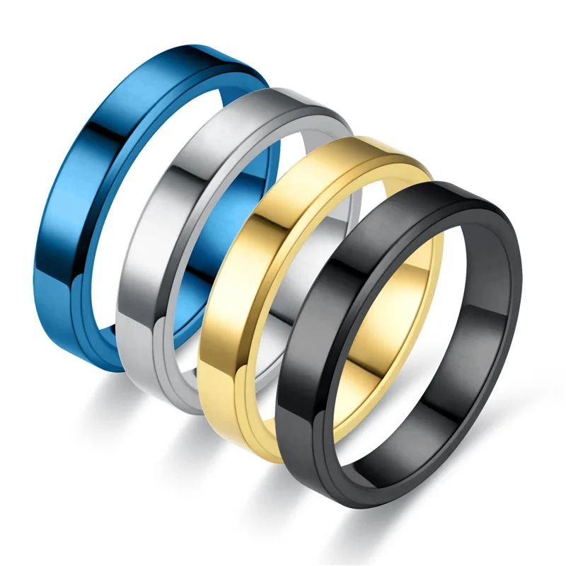 Anillo de acero inoxidable para mujer, joyería sencilla para parejas, anillos de Color dorado, negro y plateado DH0245