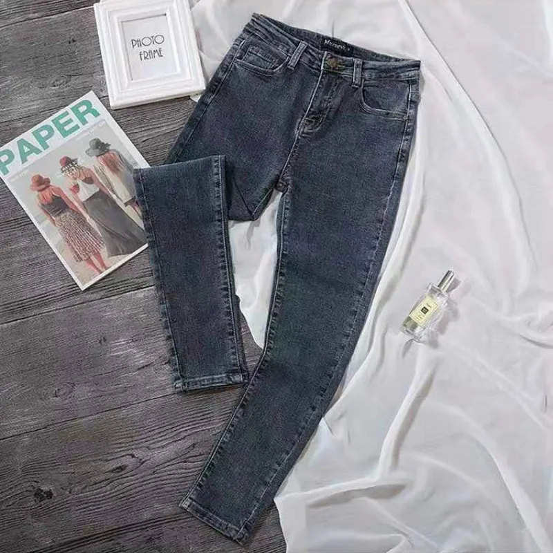 

Light Color Jeans Women's 2020 Spring and Summer Popular New Online Red Temperament High Waist Slim Pants Tight Feet Pants