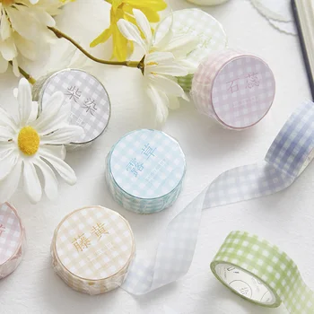 

1pc Kawaii Adhesive Tape Cute Plaid Washi Tape Decor Masking Tapes For Kids Scrapbooking DIY Photos Albums Supplies Stationery