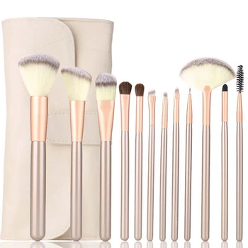 

12pcs Makeup Brushes Foundation Powder Blush Eyeshadow Sponge Brush Soft Hair Cosmetic Tools With Leather Bag maquiagem