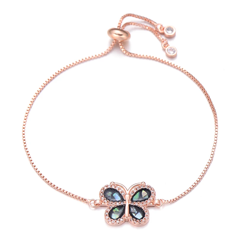 rose gold Pipitree, популярный браслет-бабочка, натуральный корпус, кубический цирконий, браслеты и браслеты для женщин, ползунок, цепочка, браслет, ювелирное изделие - Окраска металла: rose gold