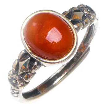

Natural Nanjiang Red Agate Opening Concise Handmade 925 Sterling Silver Ring 6.75 D1023