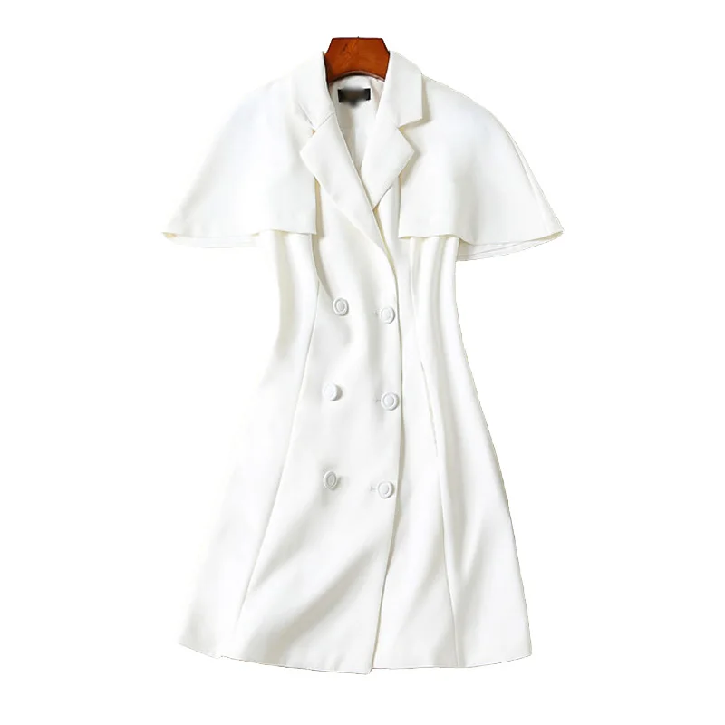XF Vintage White Shawl Double Breasted Design Midi Dress Spring And Summer New High Quality Designer Women'S Mini Dresses