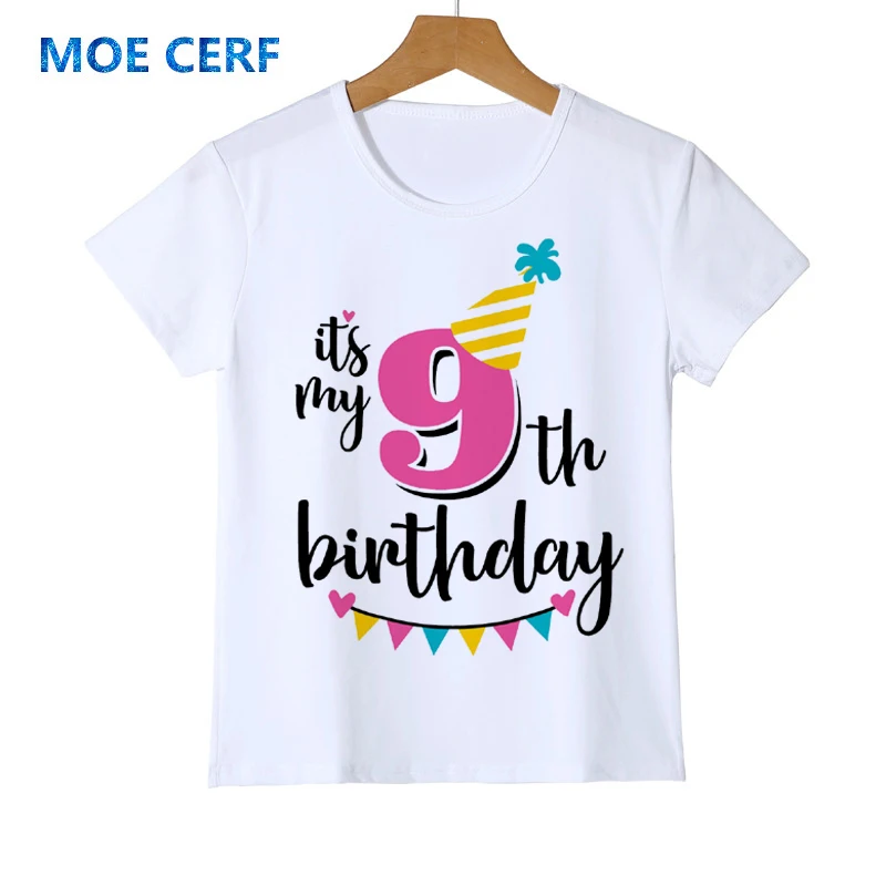 9 Футболка с надписью «Happy Birthday» и цифрами одежда с изображением единорога, подарок на день рождения, одежда с надписями модные детские топы с объемным рисунком для мальчиков и девочек, Y54-1 - Цвет: 9