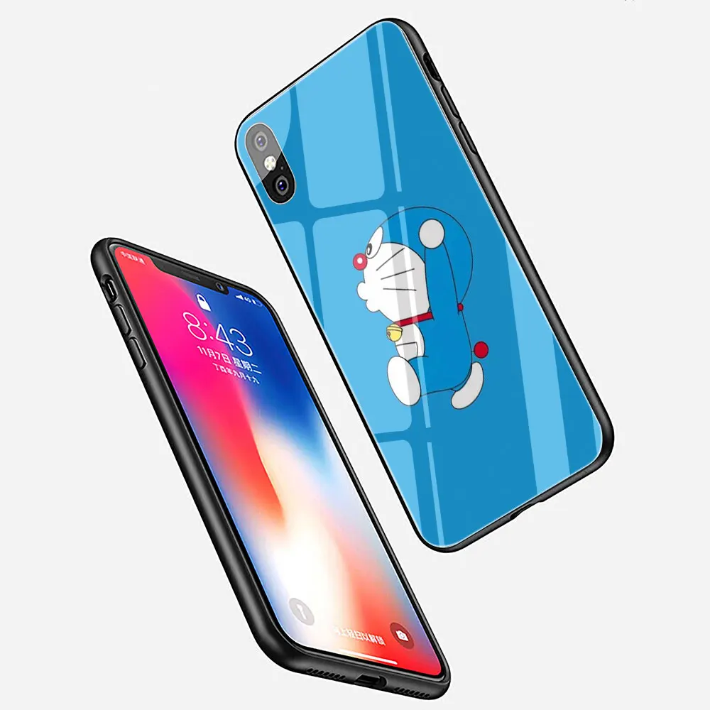 EWAU милый Doraemon чехол из закаленного стекла для телефона для iphone 5 5s SE 6 6s 7 8 plus X XR XS 11 pro Max