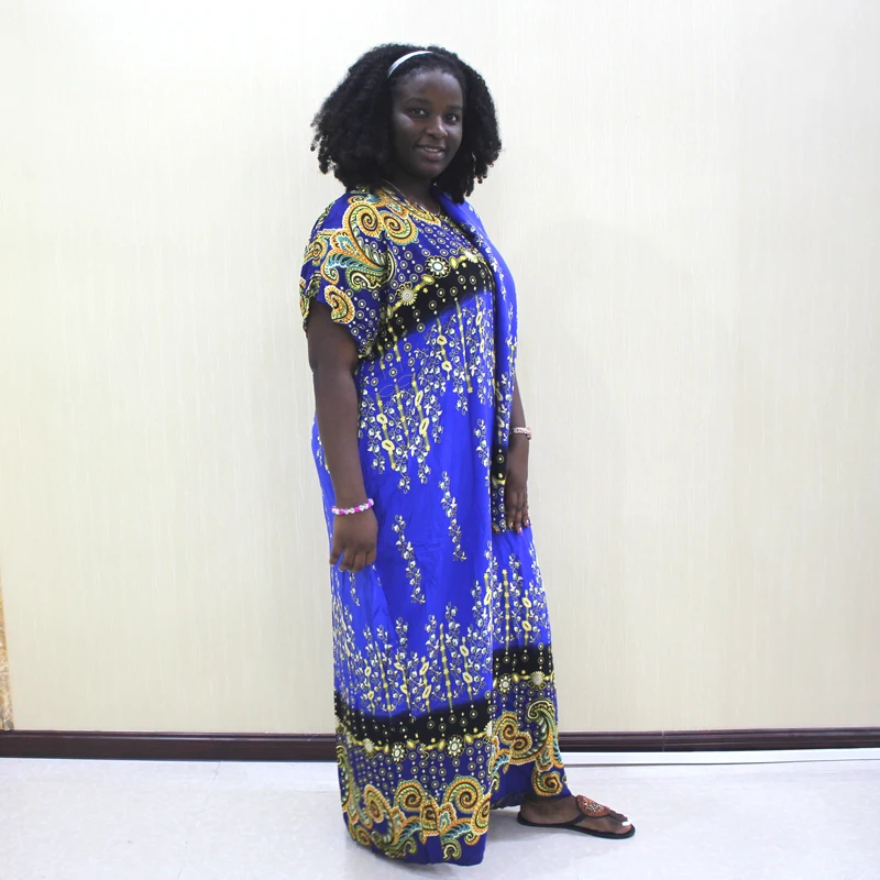 African Traditional Print Cotton Loose Dress for Ladies Vintage Winter Elegant Women Maxi Dresses