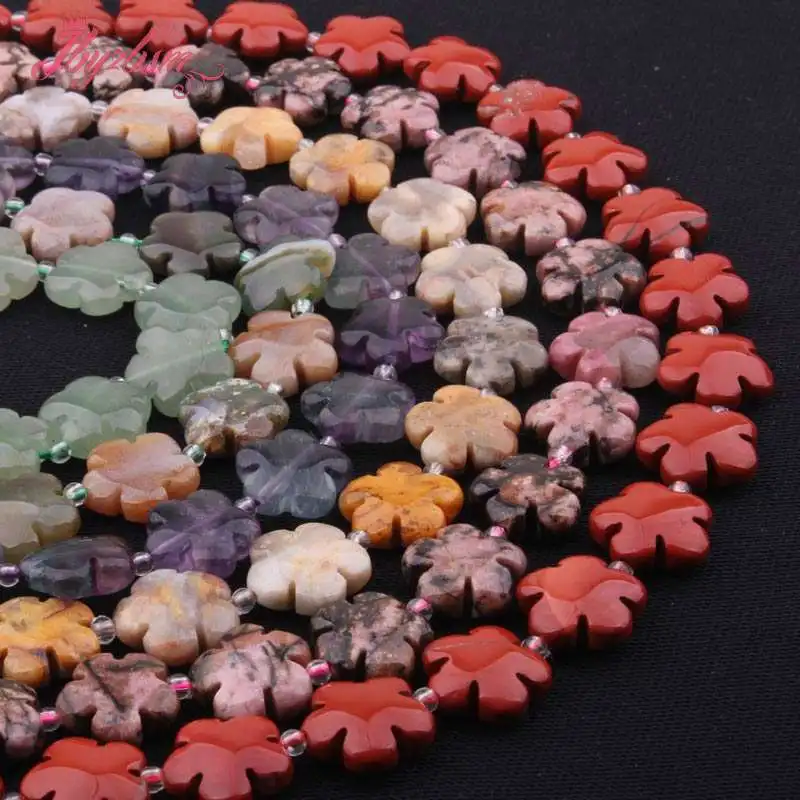 Natural Flourite Tiger's Eye Howlite Flower Shape Loose 15MM Stone Beads For DIY Necklace Bracelets Jewelry Making Strand 15