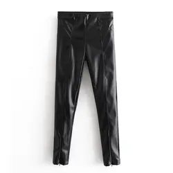 RR/женские брюки из искусственной кожи, модные брюки из искусственной кожи с плюшевой подкладкой, женские элегантные однотонные брюки