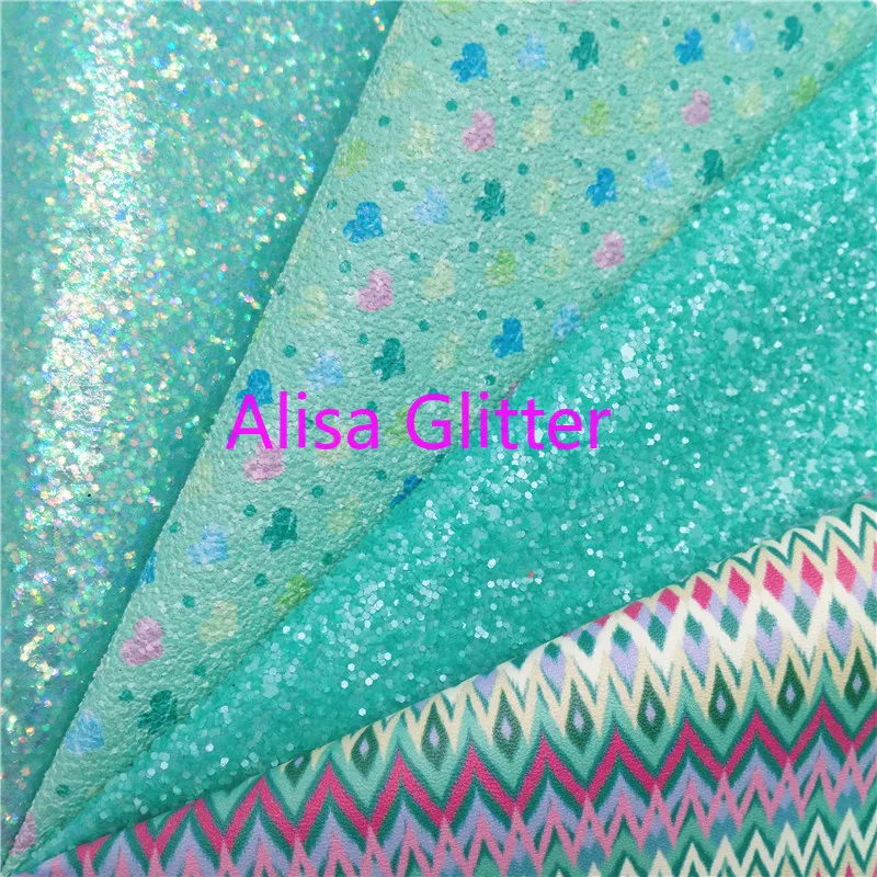 1PCS A4 SIZE 21X29cm Alisa Glitter Green Fabric Hearts Printed Faux Leather Synthetic for Bow DIY K09E | Дом и сад