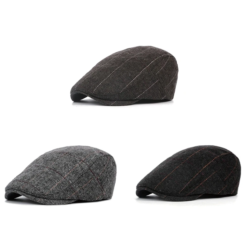 

2019 Autumn And Winter Hat Men's Middle And Old Aged Duck Tongue Forward Cap British Style Classic Plaid Woolen Beret