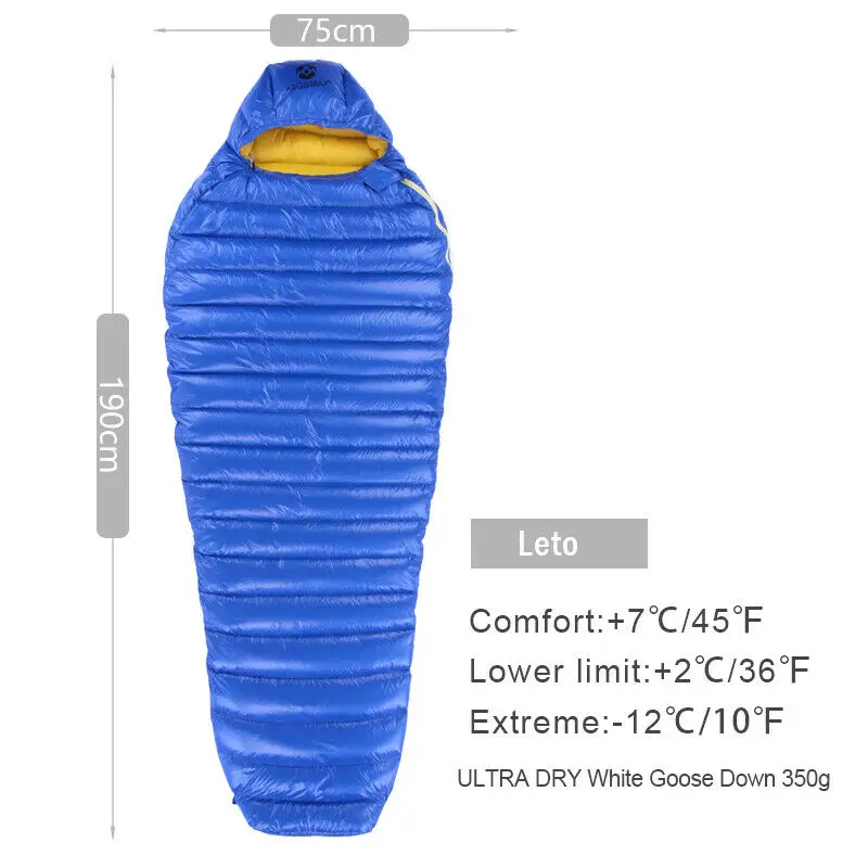 AEGISMAX LETO Camping Ultra-Light Goose Down Mummy Sleeping Bag Portable Easy Carry Compressed Year-Round Backpacking 190/200cm