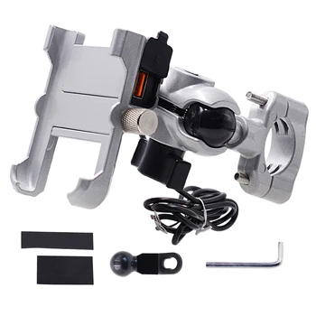 

Universal Motorcycle Bike Scooter Handlebar Rearview Mirror Mobile Phone Holder Mount Bracket USB charger