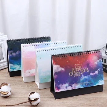 

2020 Dreamy Colorful Desktop Standing Coil Paper Calendar Memo Daily Schedule Table Planner Yearly Agenda Organizer