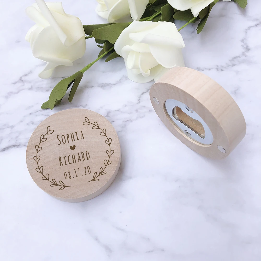 Personalized Wedding Favor Bottle Opener Fridge Wooden