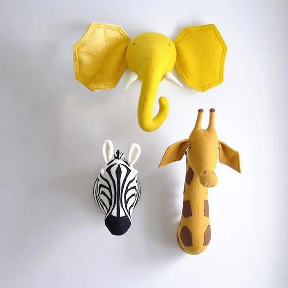 Новейшая 3D голова животного, плюшевая кукла, настенное крепление, мягкая игрушка слон, жираф, Зебра, Лев, настенная игрушка, украшение для детской комнаты, детского сада