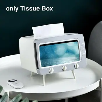 

reative TV Tissue Box Desktop Paper Holder Dispenser with Napkin Mobile Phone Storage Organizer Case Holder I7U7
