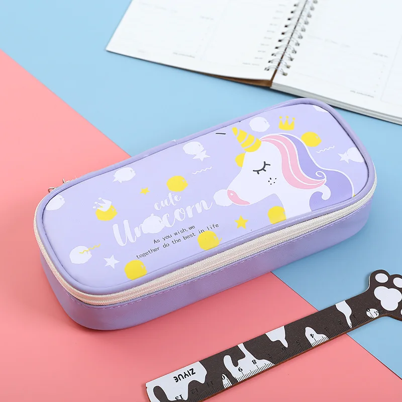 Purple pencil case Чехол для карандашей SQUMIDER с большой вместительностью, пенал из искусственной кожи, креативная сумка для карандашей с животными для школы, канцелярские принадлежности, подарок для детей - Цвет: Purple pencil case
