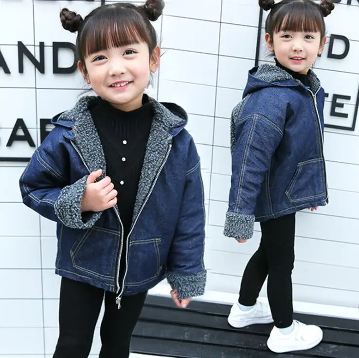 Одежда для мальчиков и девочек детская джинсовая куртка осенне-зимняя Вельветовая куртка в Корейском стиле утепленный теплый топ с отворотом из овечьей шерсти - Цвет: Черный
