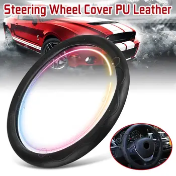 

Hot Car Steering Wheel Cover Skidproof Auto Steering- wheel Cover Anti-Slip Universal Embossing PU Leather Car-styling 14.57''-1