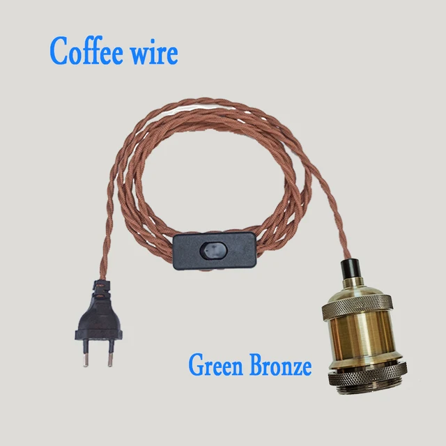 Vintage Power Cords EU Plug With Line Switch E27 LED Lights Edison Bulbs Incandescent Lamps Socket Twisted Wire Cord Lamp Hoder coffee B