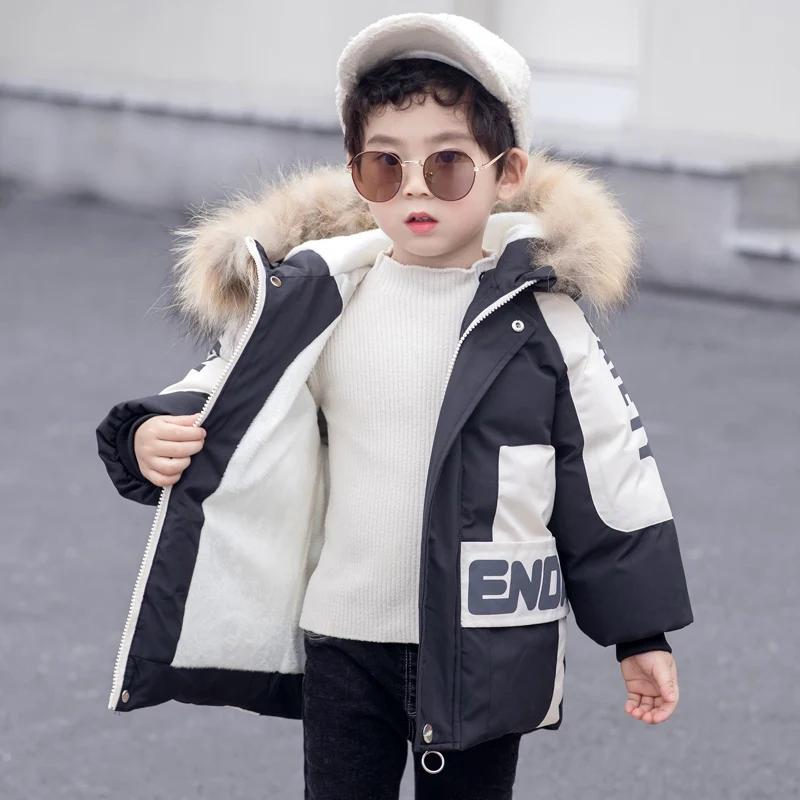 OLEKID 2021 Winter Plus Velvet Warm Children Jacket Hooded Fur Collar Girls Parkas 1-8 Years Kids Boys Outwear Toddler Baby Coat | Детская