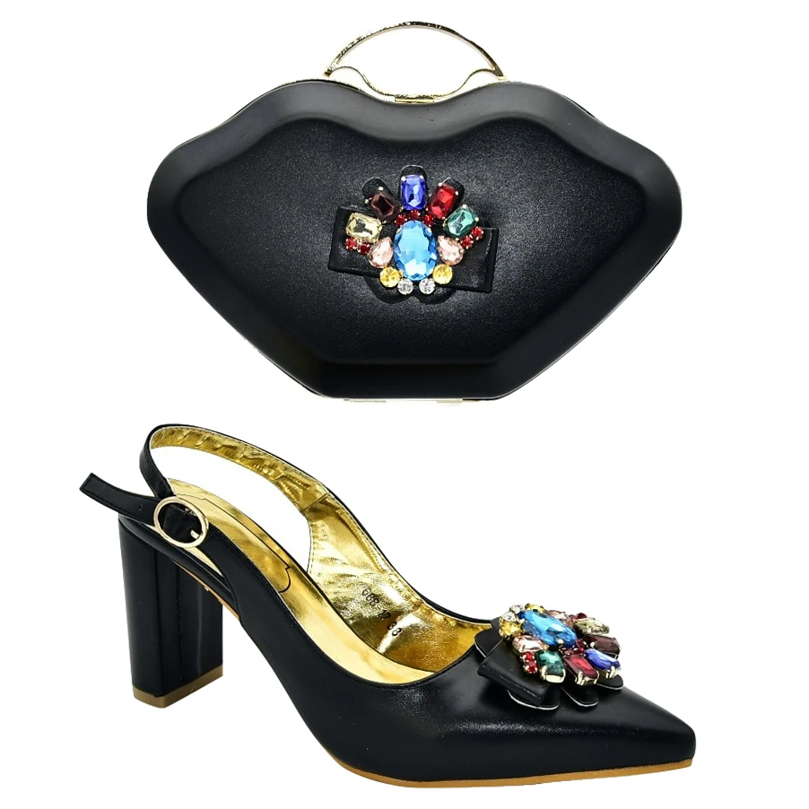 Новинка; итальянская роскошная дизайнерская обувь для женщин; Женская обувь в нигерийском стиле с сумочкой в комплекте; Стразы Украшенные аппликацией; ремешок с пряжкой