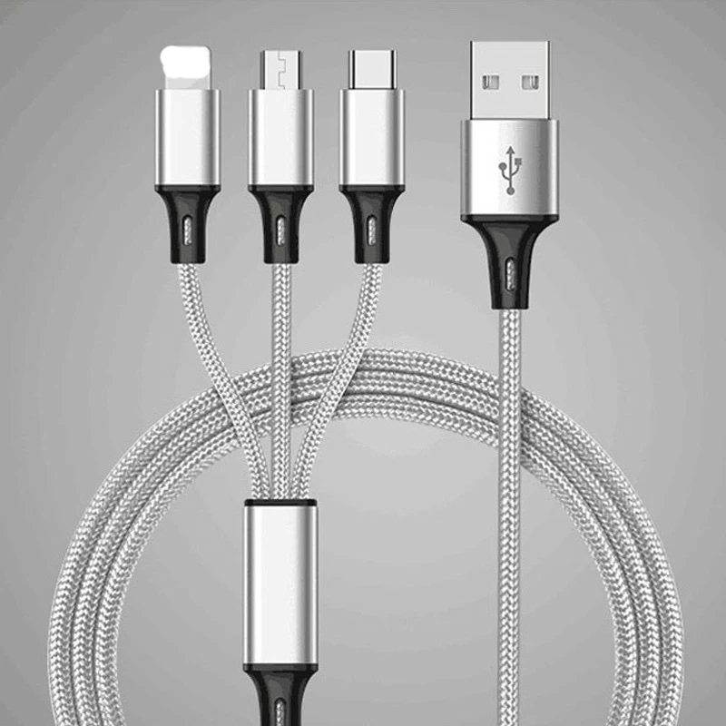 3 в 1 USB кабель тройной зарядки светодиодный кабель Micro type C гибкий зарядный кабель нейлоновая оплетка многофункциональный для IPhone