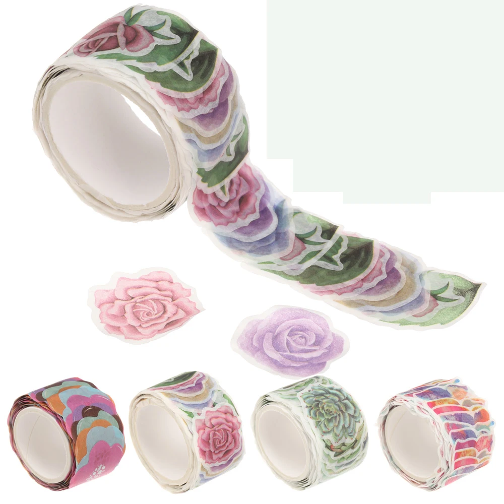 Rollo de cinta Washi de pétalos de flores para manualidades, rollo de pegatinas adhesivas de papel con puntos coloridos, para álbum de recortes, diario, 100/200 Uds.